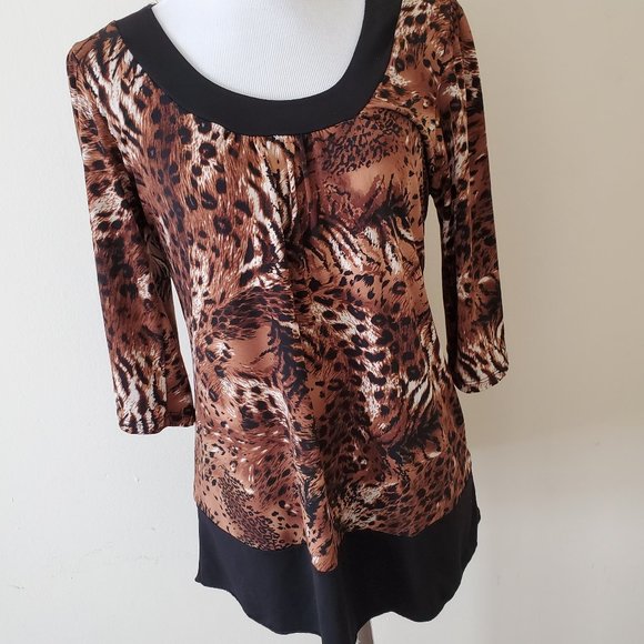Sushiflower Brown Animal Print Blouse Top - Picture 2 of 5